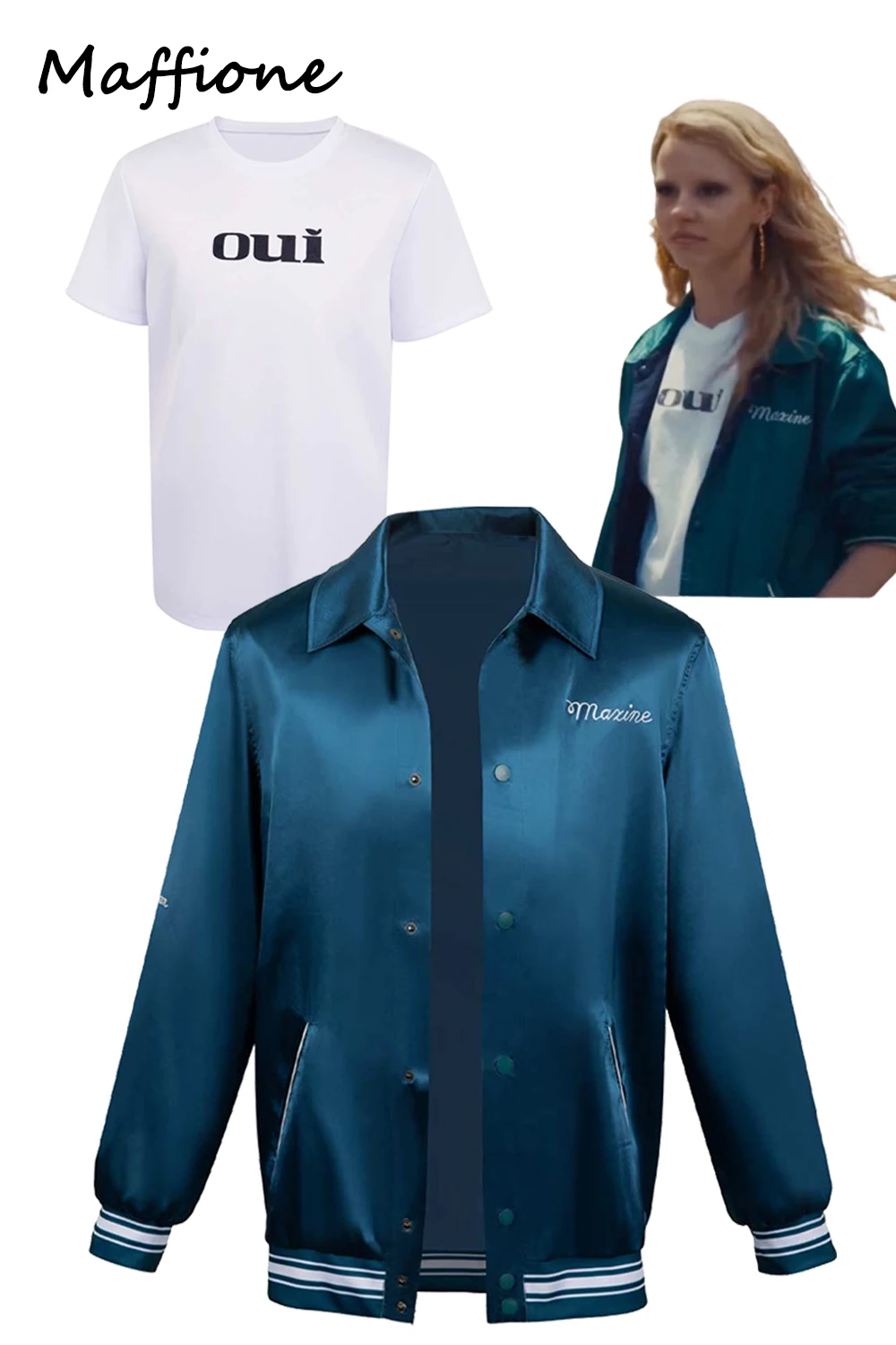 

Maxine Cosplay Blue Jacket T-Shirt Set 2024 Movie MaXXine Role Play Women Costume Adult Female Fantasia Outfits Halloween Suits