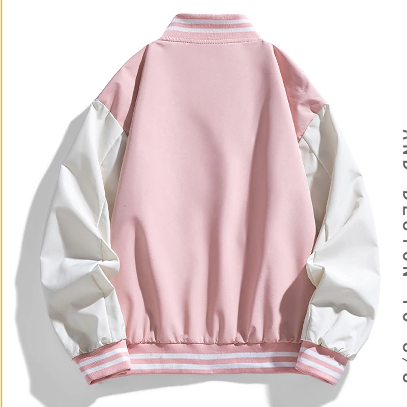 Chaqueta Bomber rosa para mujer, uniforme de béisbol, abrigos de gran tamaño, chaqueta suelta Harajuku para pareja de estudiantes, ropa de calle,