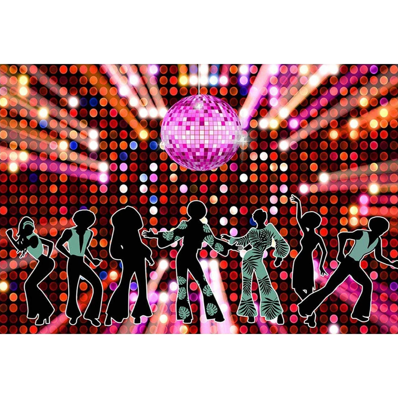 Disco Party Decoration Backdrop Dancers Club Dancing Background Shining Stage Neon 70's 80's 90's Birthday Cake Banner Poster