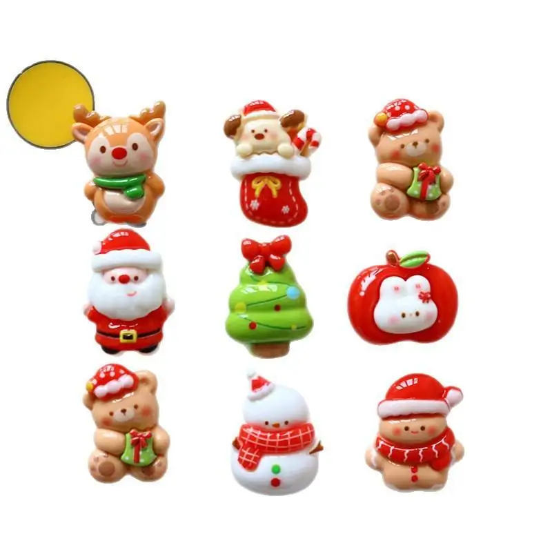 10pcs Cute Cartoon Christmas Christmas Tree Resin Flatback Cabochon DIY For Phone Case Hairpin Keychain Earrings Scrapbook