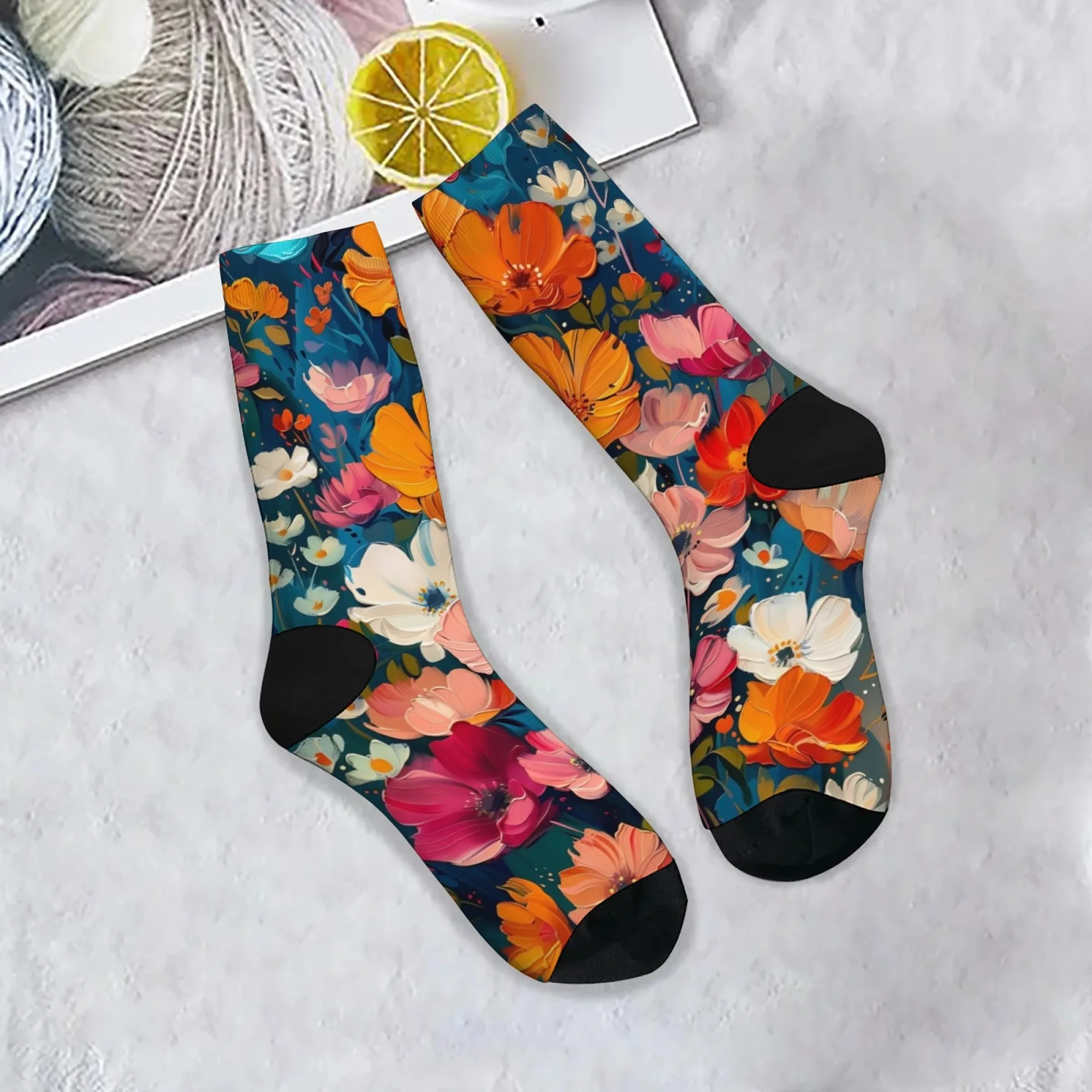 

Мужские носки с цветочным принтом в стиле ретро, ​​повседневные модные уличные носки, дышащие, противоскользящие, для путешествий, велоспорта, спортивные носки