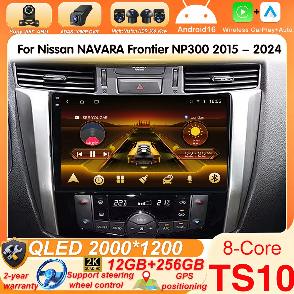 10 Inch Carplay Android 16 For Nissan NAVARA Frontier NP300 2015 - 2024  Car Radio Stereo Multimedia Video Player 5G GPS