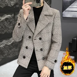 British Style Winter Men's Woolen Jacket Double Breasted Thickened and Warm Suit Jacket Casual Business Social Trench Coat M-4XL