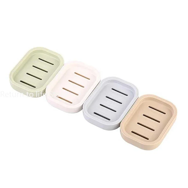 Double Layer Square Soap Dish with Cover Plastic Drain Soap Box Household Bathroom Travel Simple Portable Creative Storage