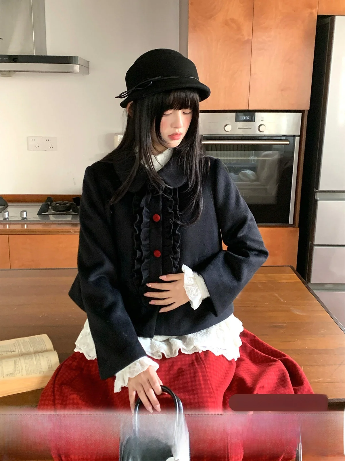 

Милый японский шерстяной костюм-блейзер, удлиненный пальто-жакет для женщин, осенне-зимний, однотонный, с пуговицами