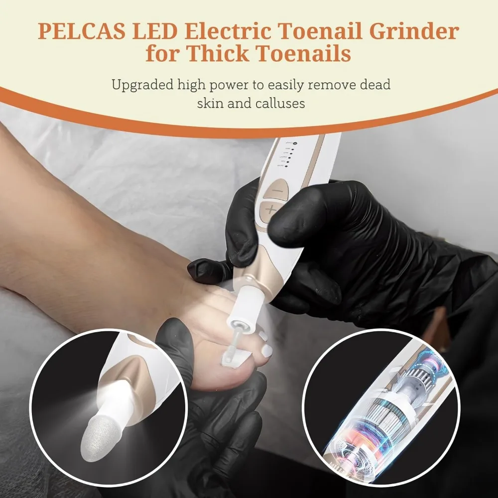 Electric Toenail Grinder for Thick Toenails, 5 Speeds Manicure and Pedicure Kit, Cordless Nail Drill with LED Light, Electric N