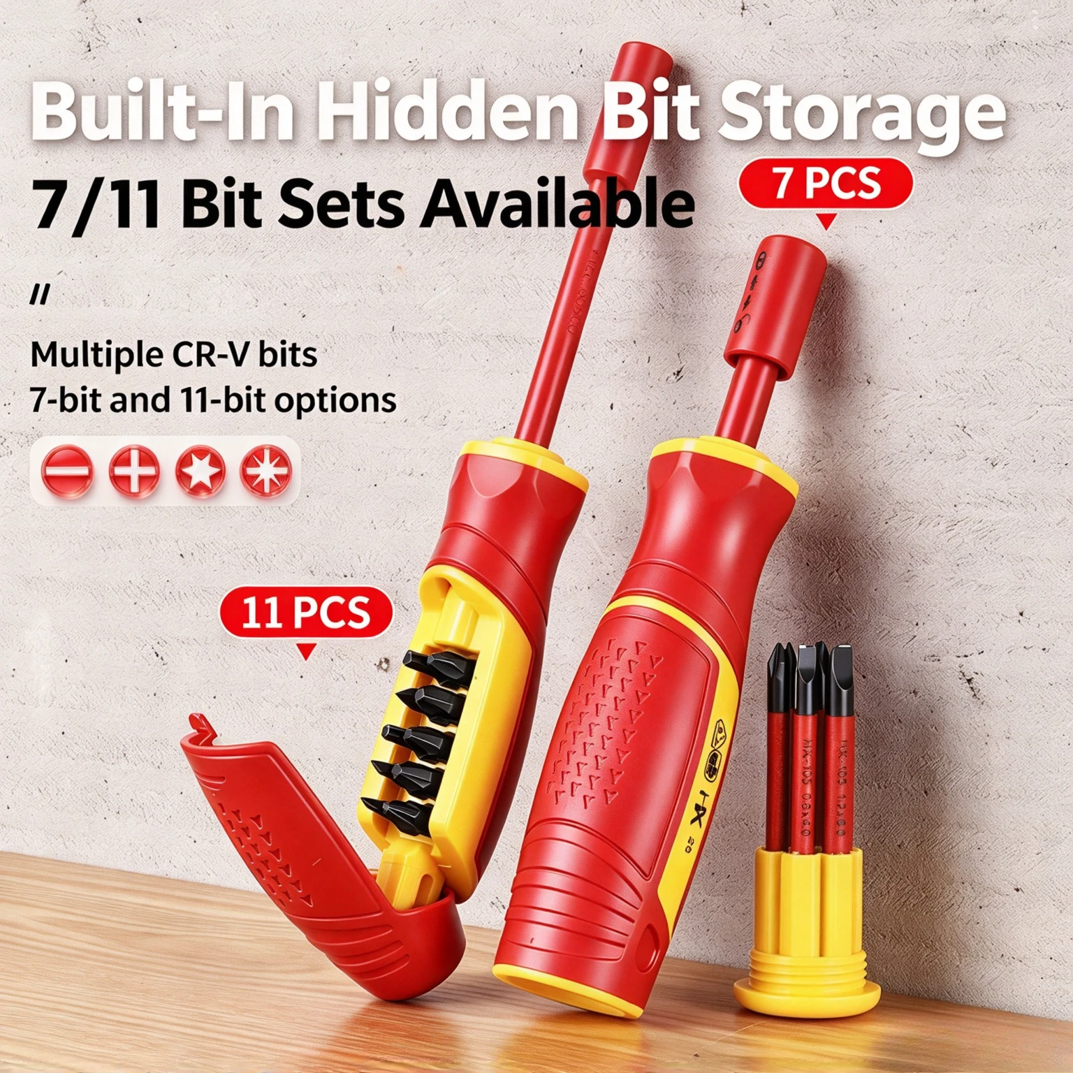 Insulated Screwdriver Multi-function Magnetic Bit Screwdriver Set, Quick Release Hidden Storage Precision Electrician Hand Tool