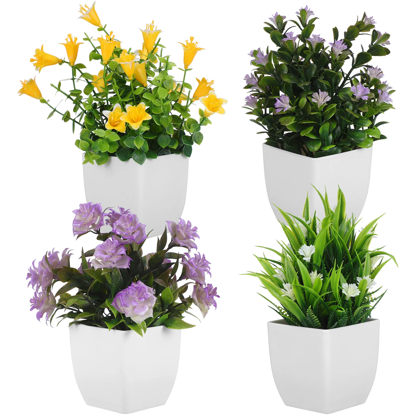 

4 Pcs Artificial Potted Flowers Imitation Plants Indoor Realistic Fake Mini Green Plastic Faux Outdoor