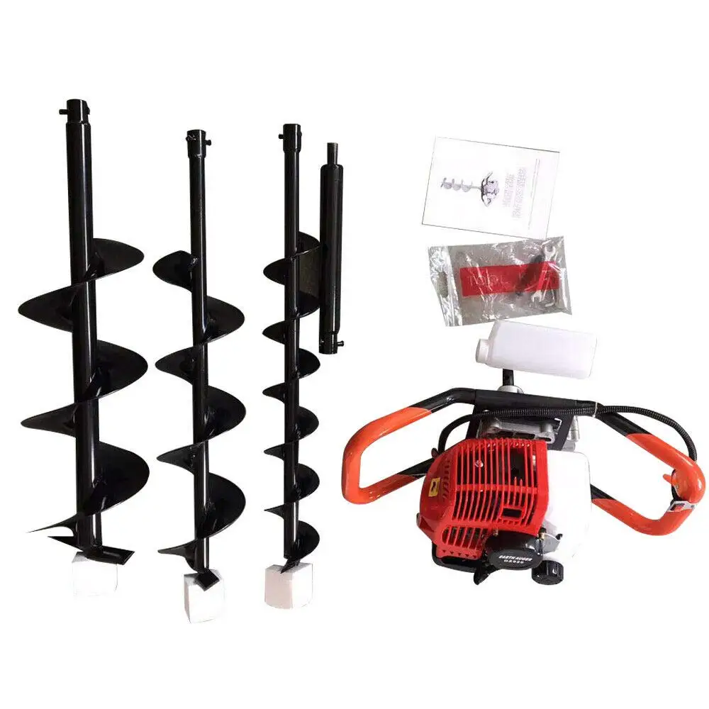 Gás Powered Post Hole Digger, Terra Auger Borer, Motor Virabrequim completo, 3 Broca Barra de Extensão, 4 em, 6 em, 8
