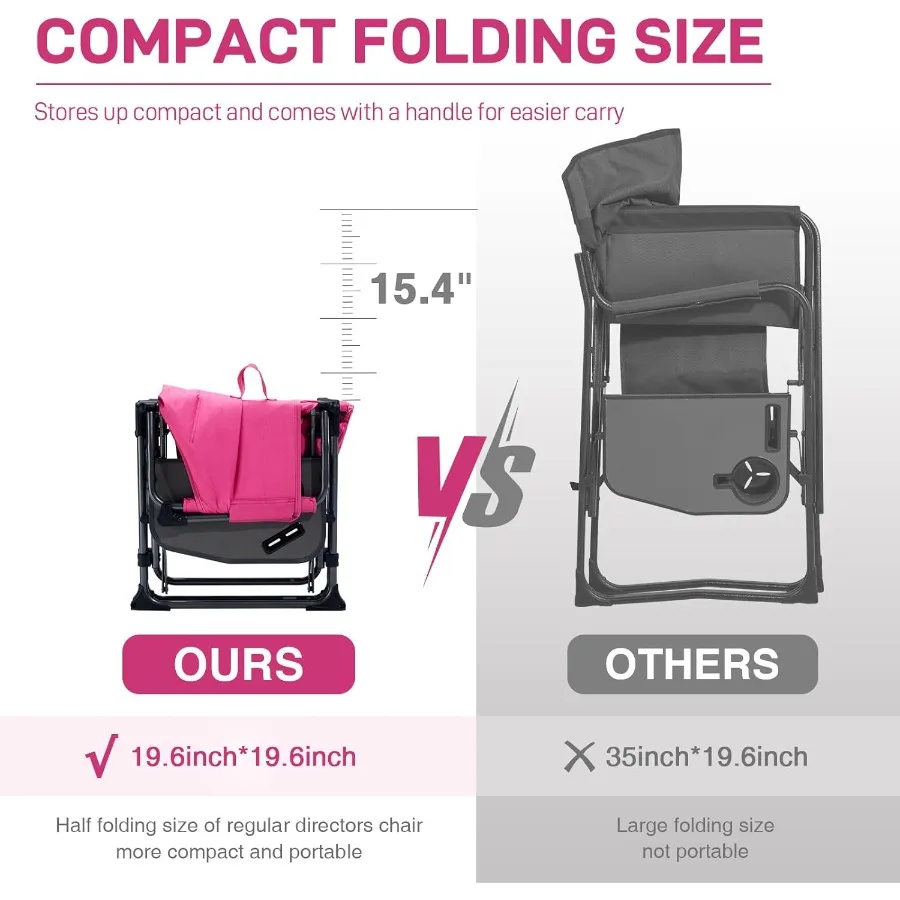 كرسي مدير التخييم مع طاولة جانبية قابلة للطي مع كرسي حديقة عالي التحمل بحجم صغير مع جيب لحديقة التخييم