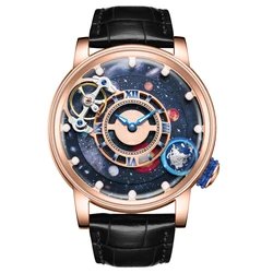 HANBORO Men Automatic Watch Luxury Mechanical Wristwatch 50M Waterproof Luminous Cosmic Celestial Body Rotatable Dial Miyota8215