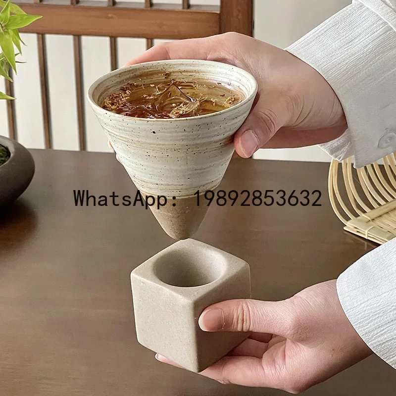 

V5.12 vintage coffee mug - handmade ceramic cold brew cup with distressed finish