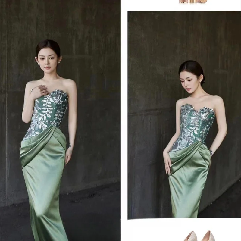 New Chinese morning gown fishtail chest toasting light luxury small dress