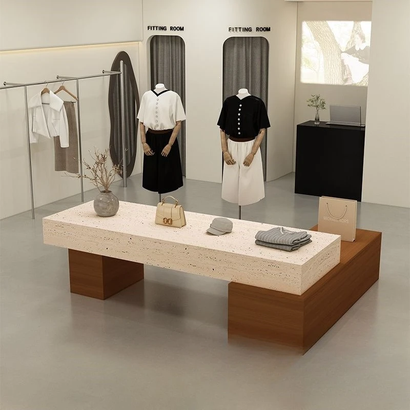 

Minimalist modern island table clothing store display table