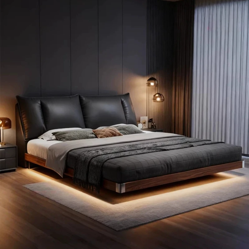 Leather Bedroom Bed Double Luxury European Design Modern Headboards Bed Design Sleeping Letto Matrimoniale Trendy Furniture