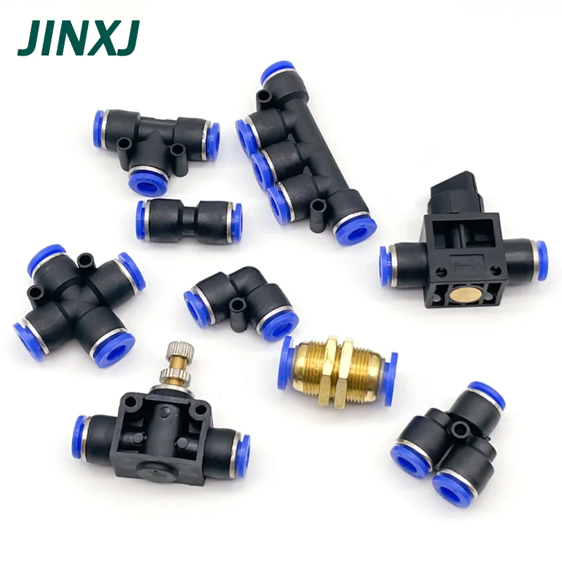 Pneumatic Fitting Pipe Connector Tube Air Quick Fittings Water Push In Hose Plastic 4/6/8/10/12/14/16mm PU PY PV PZA Connectors