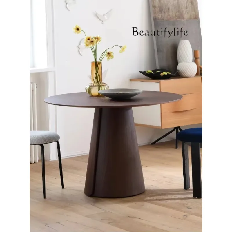 XX Nordic Designer Solid Wood Dining Table Coffee Roll Foot Round Table Log Color Slate Restaurant Small Apartment