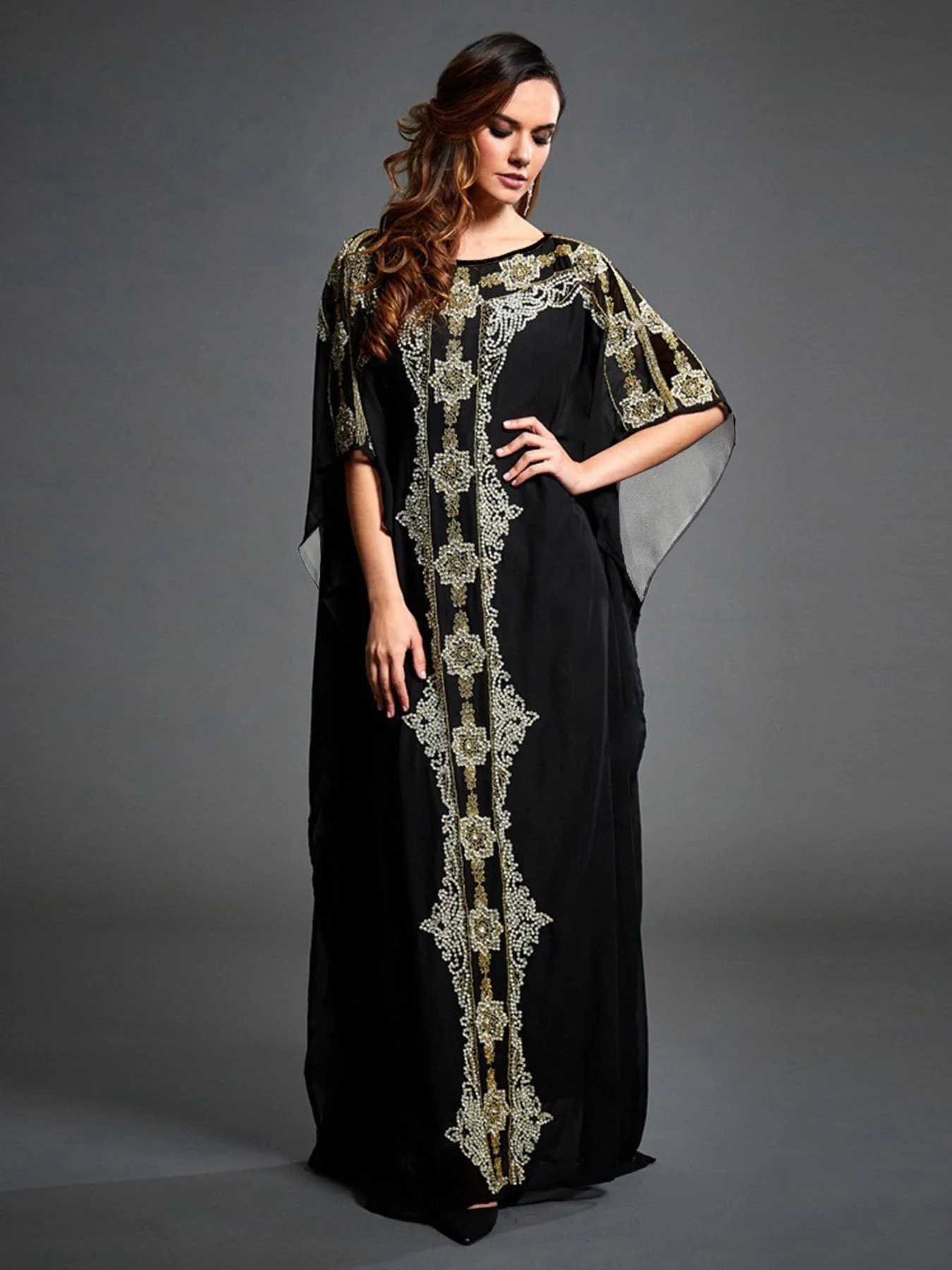 

Весенне-летняя новая элегантная женская одежда больших размеров, халат с принтом в этническом стиле в стиле Ближневостока, свободное и удобное, стильное пригородное платье с короткими рукавами