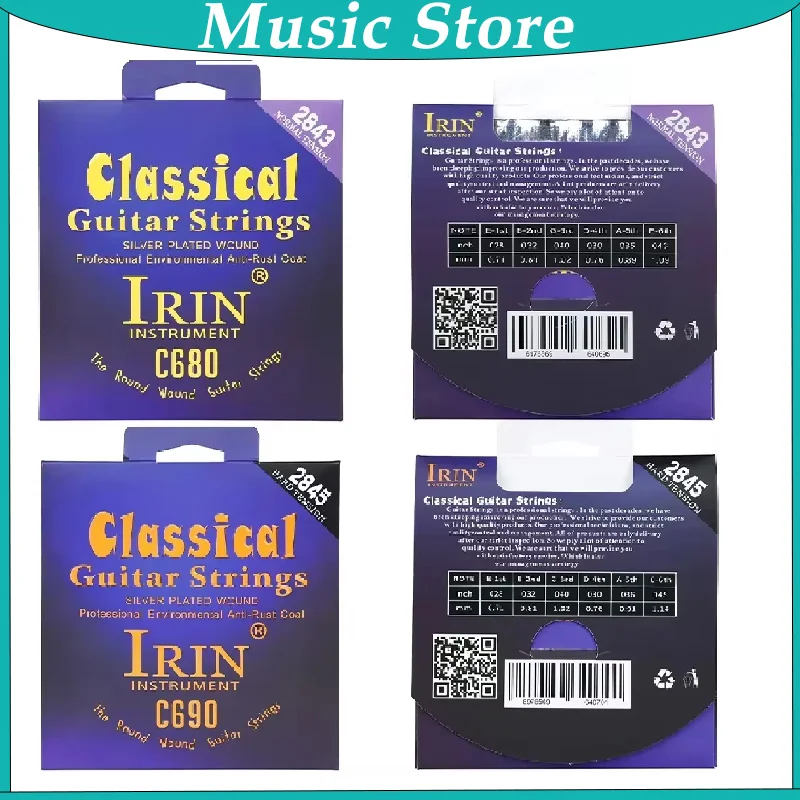 IRIN Saiten-Set für klassische Gitarre, Nylon + versilbert, gewundene Saiten für klassische Gitarre, 1–6-Saitengitarren-Zubehör