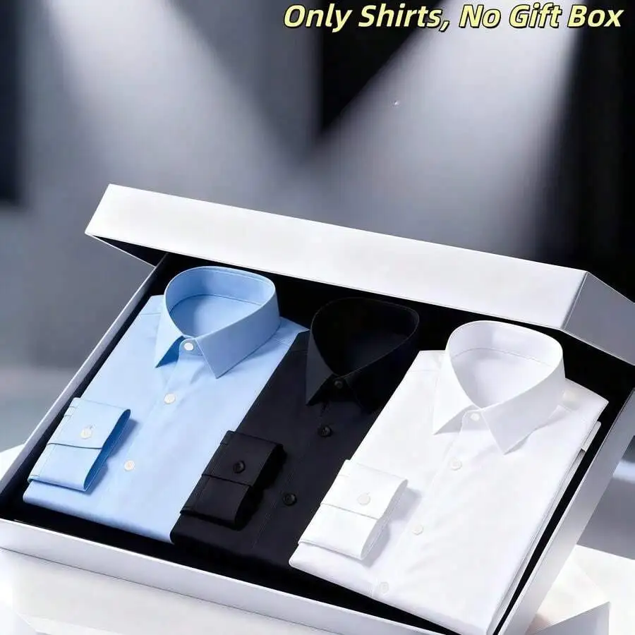 

Mens Solid Color Long Sleeve Button-Up Shirt 3-Pack Formal Business Casual Office Wear