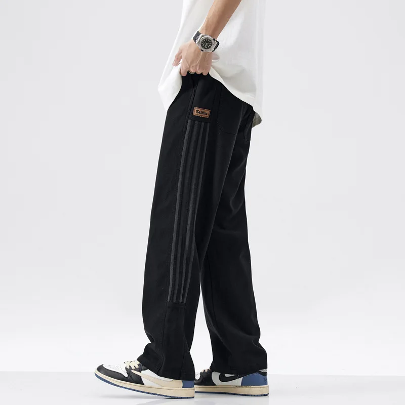 

American Korean Wide Leg Casual Pants Men's Straight Loose Side Stripe Patchwork Draped Sweat Pants Soft Loose Fashion