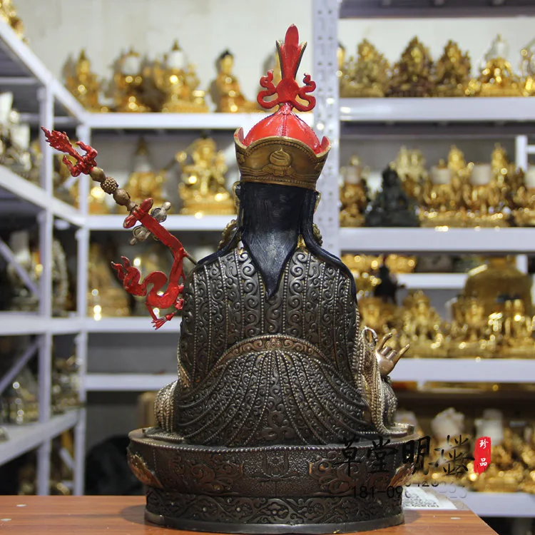 46 سم ضخمة كبيرة #   الجملة تماثيل بوذا معبد المنزل الفضة تصفيح الهند التبت بادماسامبهافا جورو رينبوتشي بوذا النحاس الفن