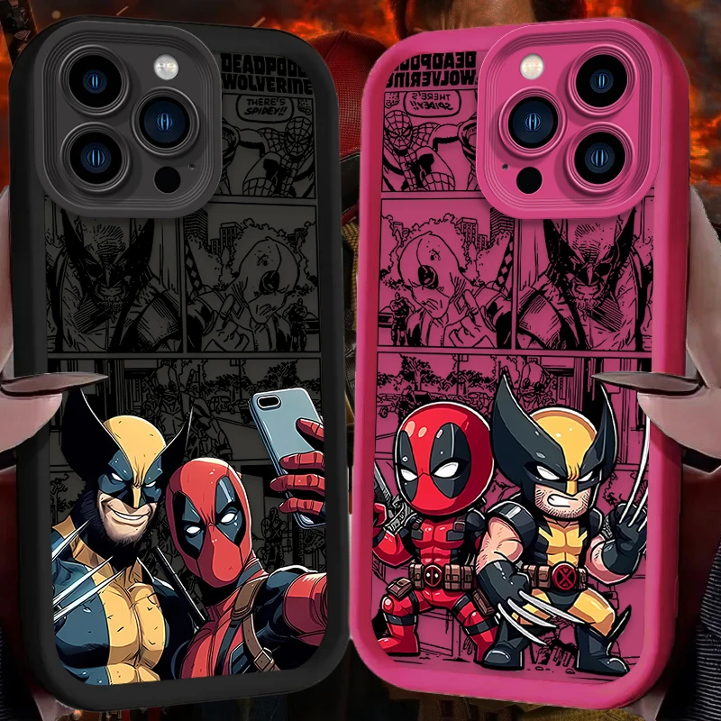 Marvel Deadpool and Wolverine Phone Case for iPhone 15 14 13 12 11 Pro Max XS X XR 8 7 6S Plus SE 2020 Soft Matte Silicone Cover