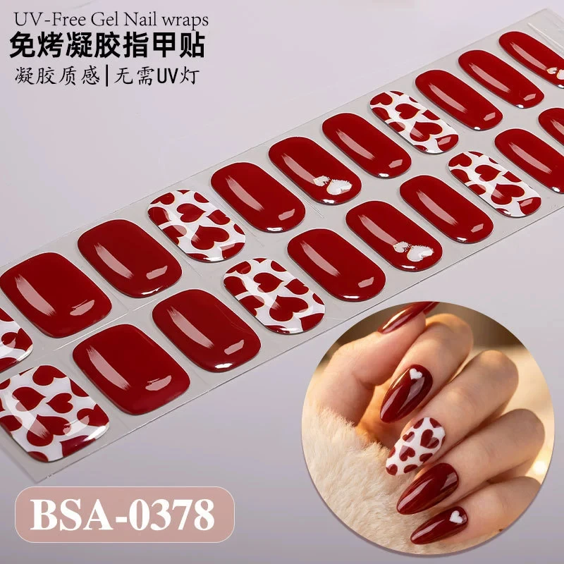 Gradient French Spicy Girl Auroras Semi Cured Gel Nail Strips Sparkly Shinning DIY Gel Polish Stickers UV-free Gel Wraps Sticker