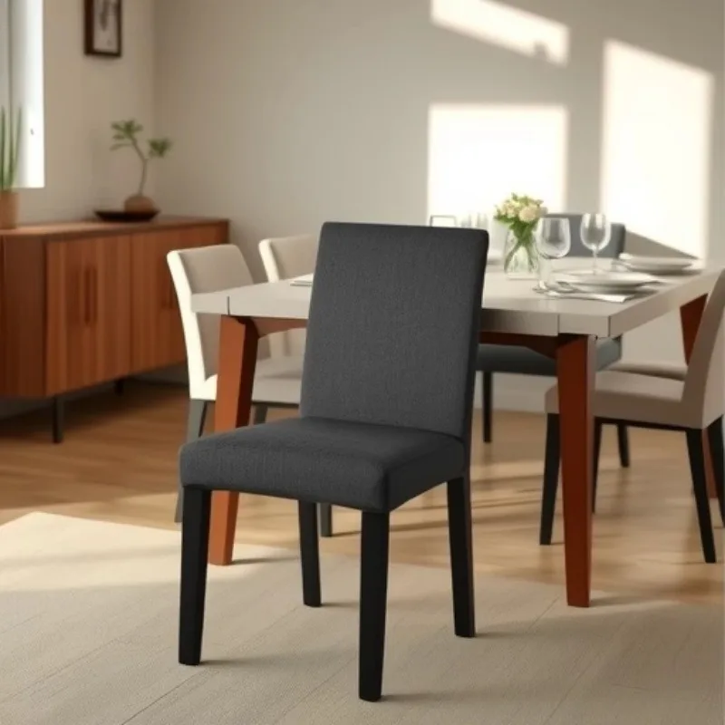 

Cross-border explosion solid wood cloth dining chair modern fabric leather upholstered living room