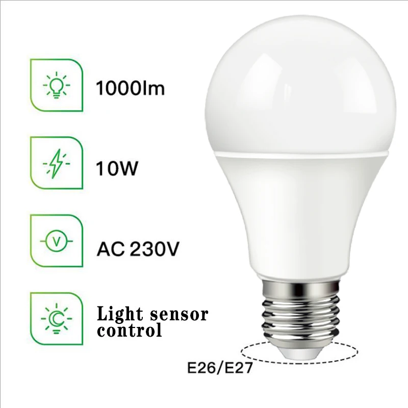 LED مصباح باستشعار E27 B22 10 واط دافئ الأبيض الغسق إلى الفجر الذكية المصباح الكهربي AC220V يوم ليلة ضوء السيارات على/قبالة لدرج الممر الممر