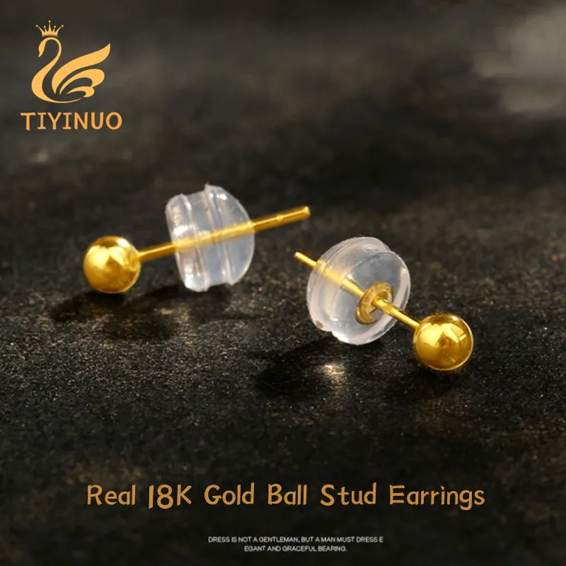 

TIYINUO Authentic AU750 Real Yellow Rose Gold 18K Bead Stud Earrings Fashionalbe Fine Jewelry For Woman Delicate Present Gift