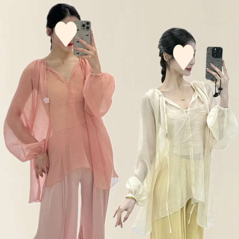 

Classical Dance Uniforms, Elegant Body, Gauze Clothes, Chinese Dance Practice Clothes, Dance Loose Training Uniform Tops