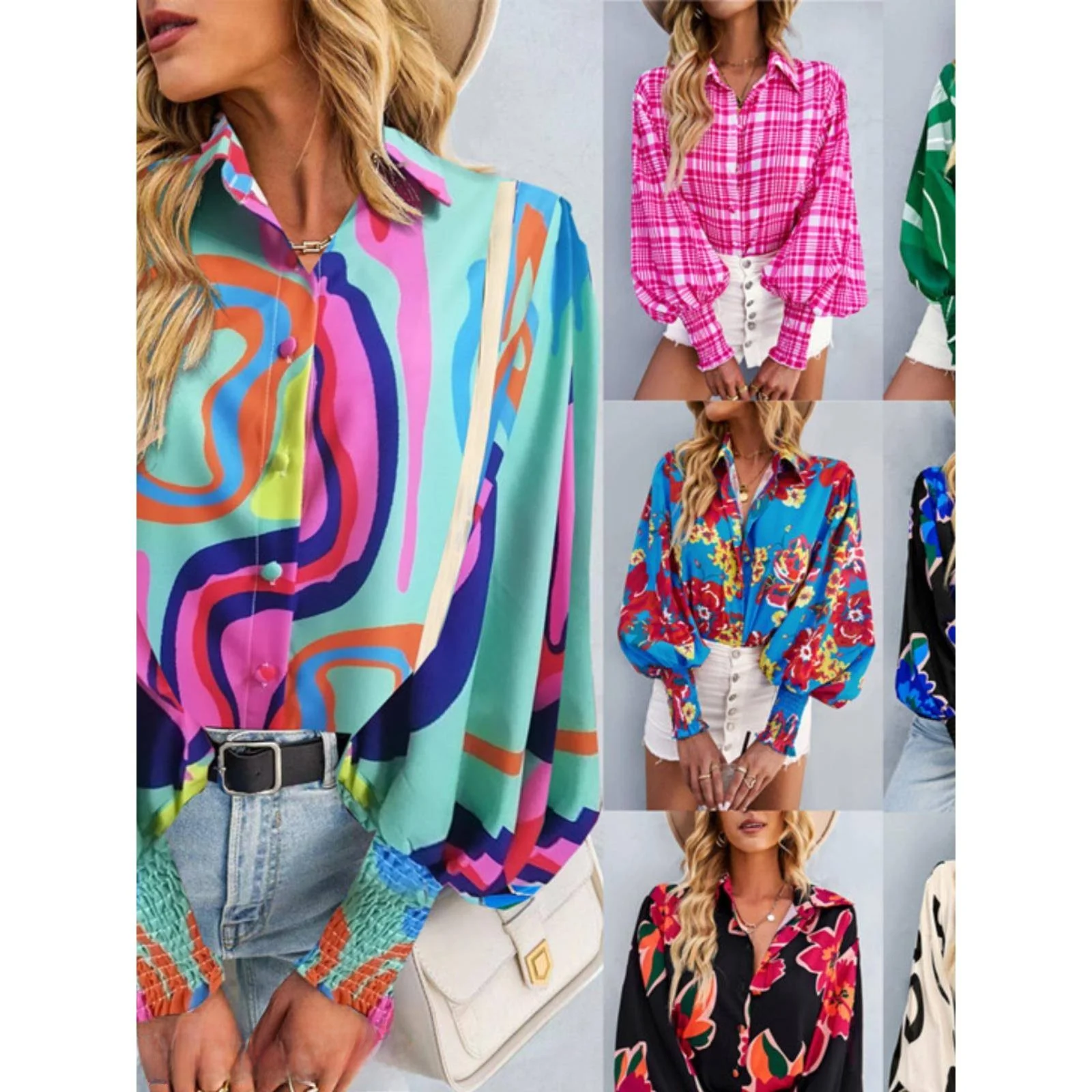 

Faionable Printed Long Sve Lantern irt Women's Cross-Border Sle Autumn Winter Commute Versatile ular Ladies irt