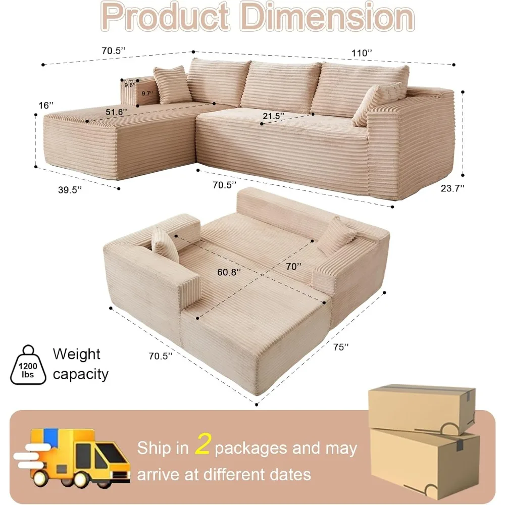 أريكة مقطعية على شكل حرف L مع مقاعد عميقة ولا يتطلب التجميع #2