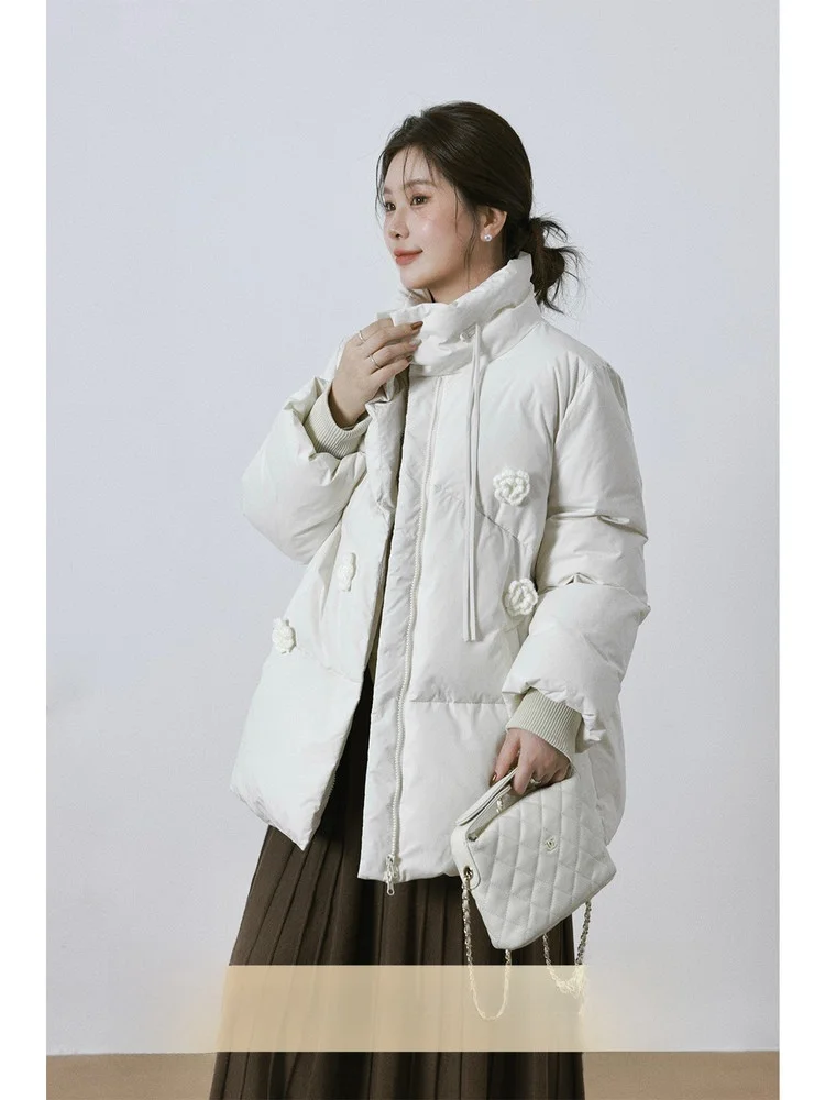 

Warm Du down Jaet Ele Casual plus Size Women's Coat Sli Outerwear for Plump Sister White Du Feather Coat