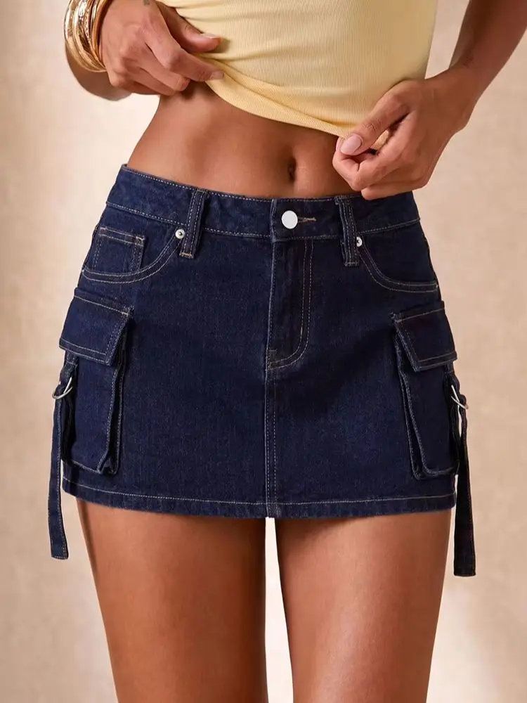 Faldas Vaqueras de Verano Estilo Americano para Mujer, Tendencia Streetwear, Cintura Alta, Múltiples Bolsillos, Minifalda Sexy Retro, Faldas Ajustadas para Chicas Atrevidas