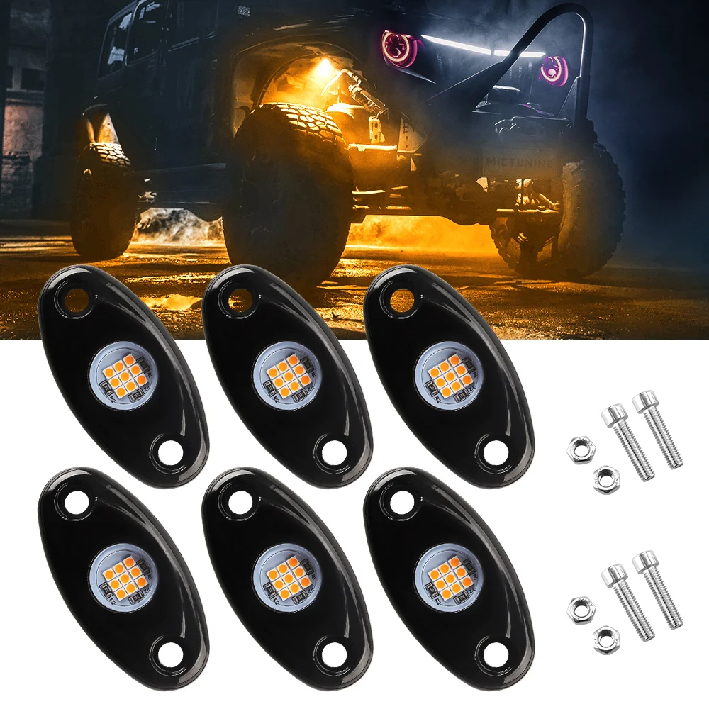 

6pcs Yellow Red Bule 9 LED Rock Lights Kit Car Atmosphere Lamp for Offroad Truck SUV 4x4 ATV Boat LED Underglow Trail Rig Lights