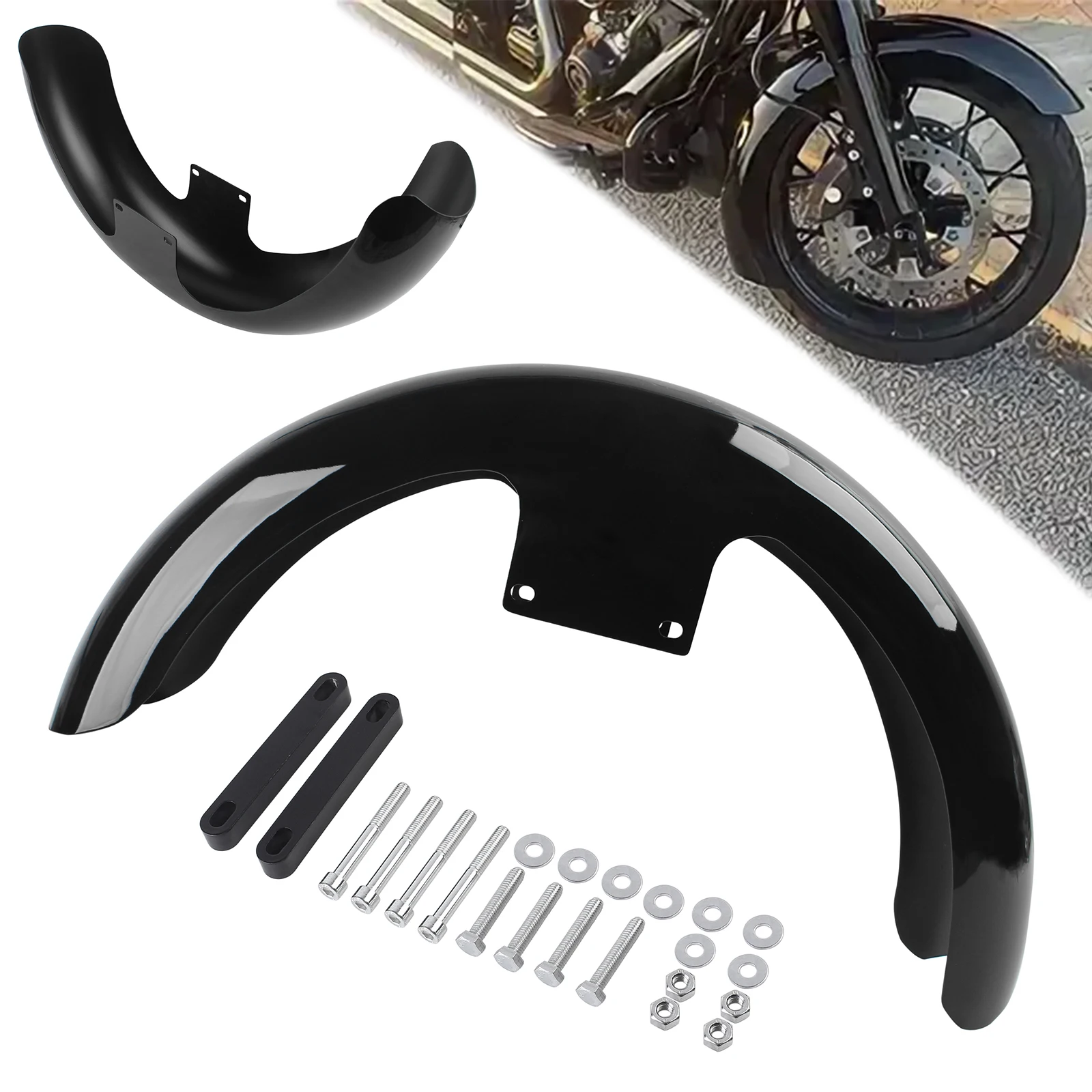 

Для Harley Touring Electra Road Street Glide Custom Baggers 24-2025 глянцевый черный 19-дюймовый колесный шина переднее крыло аксессуар для мотоцикла