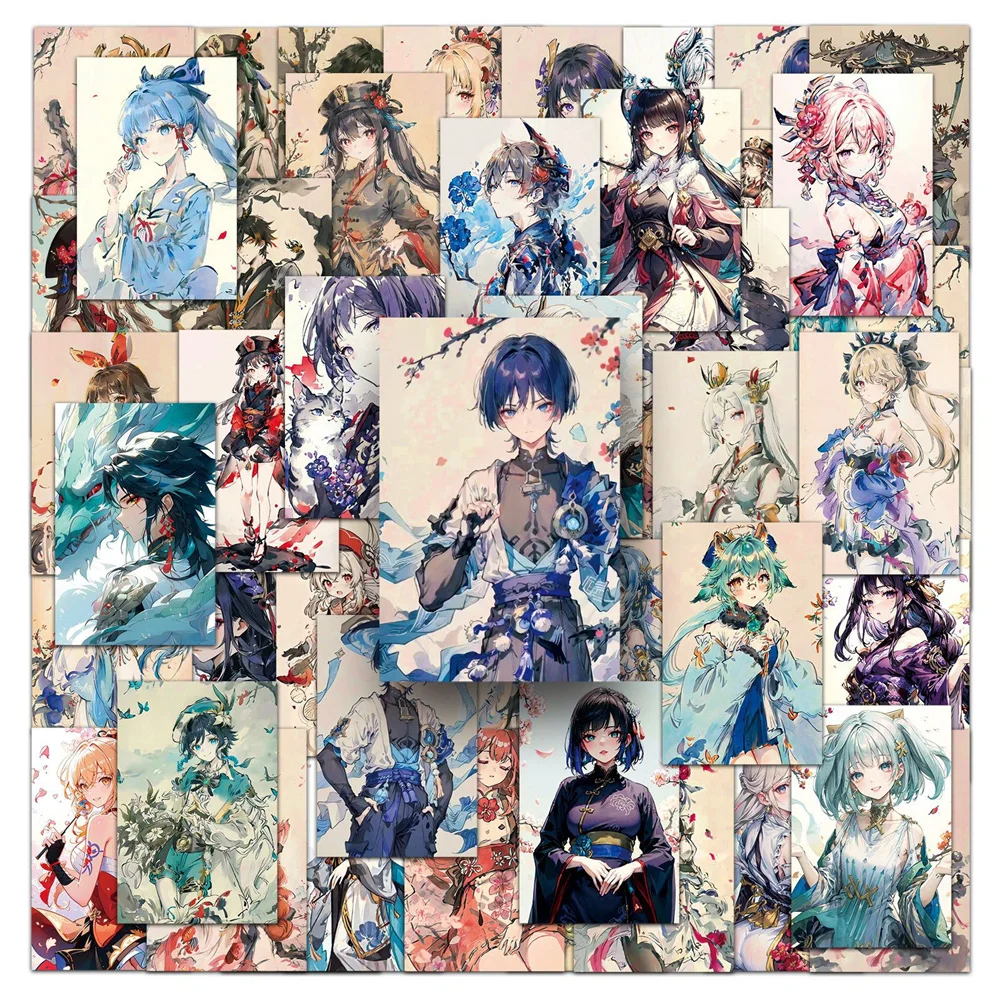 10/30/50PCS New Ink Wind Genshin Impact Sticker Cartoon Creative Anime Suitcase Water Cup Guitar Decoration Waterproof Wholesale