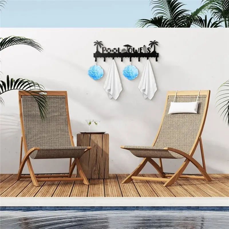 AB46-Summer Pool Towel Holder With 8 Hooks Metal Towel Rack Wall Mounted Towel Hooks Beach Towel Hook Rack