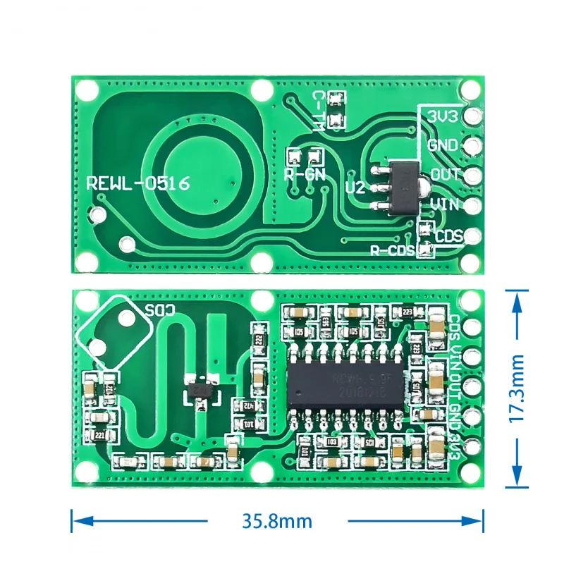 Módulo de interruptor de inducción de Radar de microondas RCWL-0516, módulo de inducción de cuerpo humano, Detector de inducción inteligente