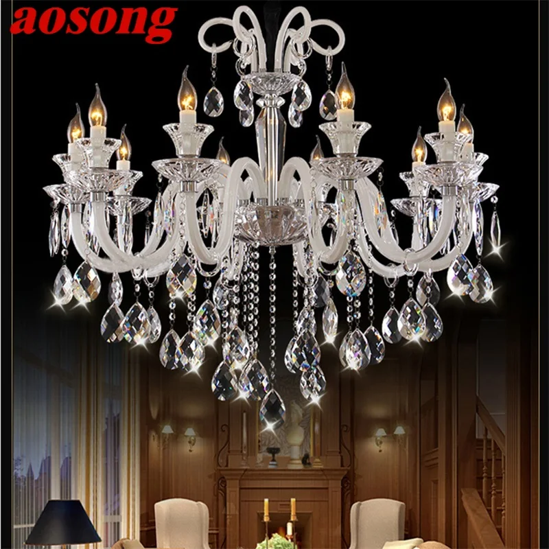 

AOSONG Contemporary Candle Chandelier LED Crystal Pendant Light Fixtures Decorative for Home Hall Villa Parlor