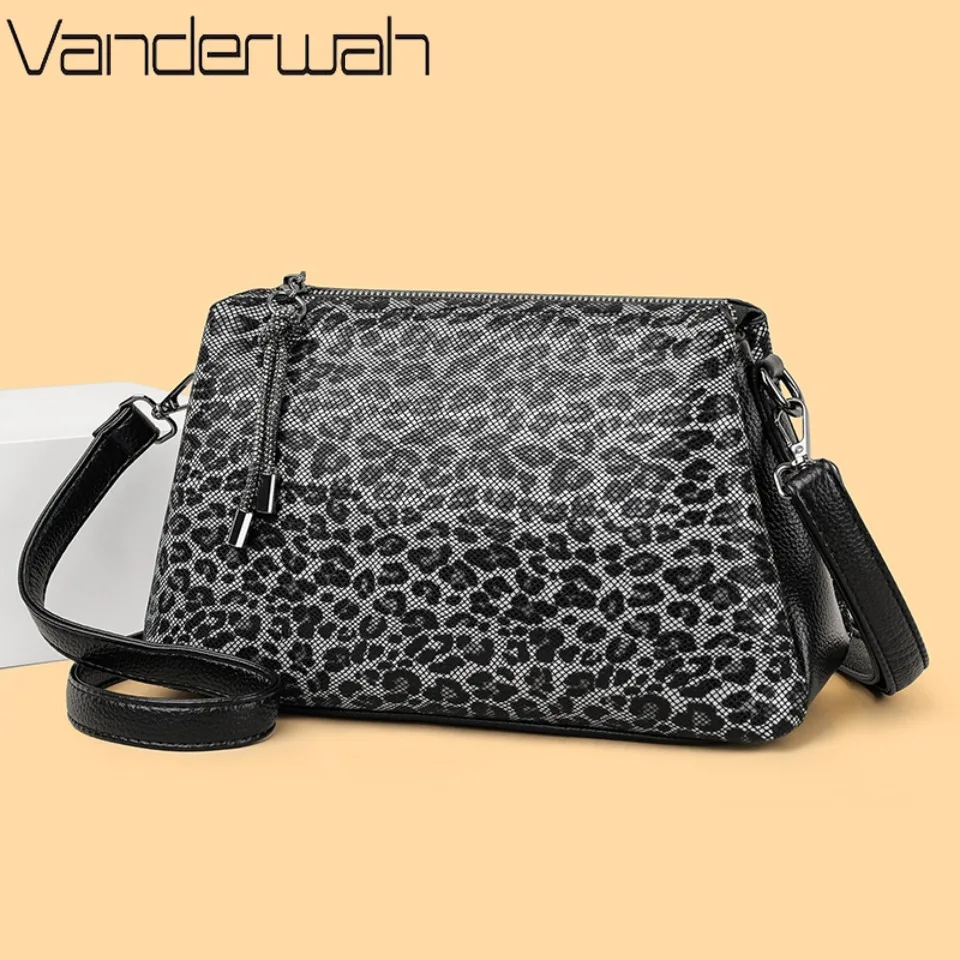 

Women Leopard Print 3 Layers Shoulder Crossbody Bag One Shoulder Armpit Bag Large Capacity Tote Bag for School Work Daily Use