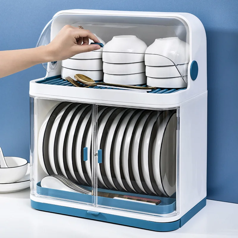 

Kitchen Double-layer Tableware Storage Box Plastic Dish Drainer with Lid Layered Cupboard Rack Dish Rack Storage Shelves
