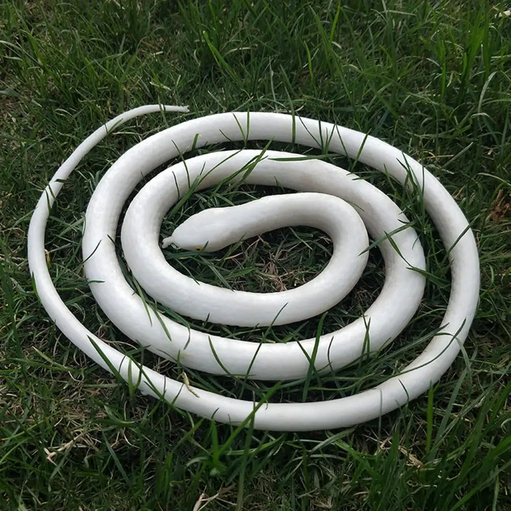 Haunted House Supplies Realistic Fake Snake Toy Soft Bendable Prop Giant White Snake Figurine for Halloween Party Prank Joke