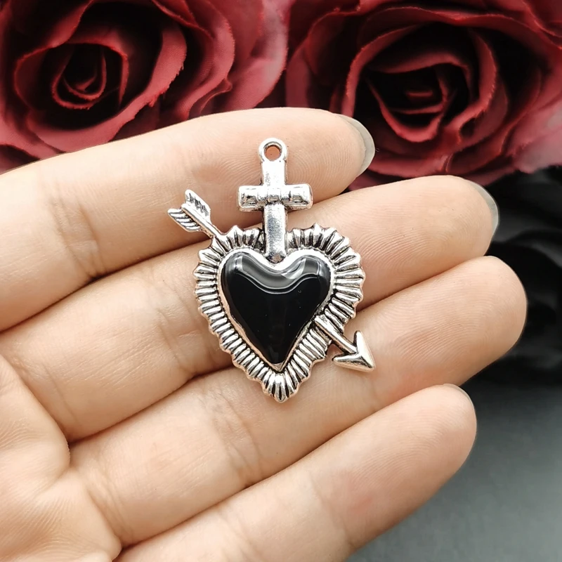 4pcs 30*38mm Cross Sacred Heart Piercing Arrow Spiked Gothic Dangle Enamel Crown Heart Dangle DIY Handmade Jewelry Accessories