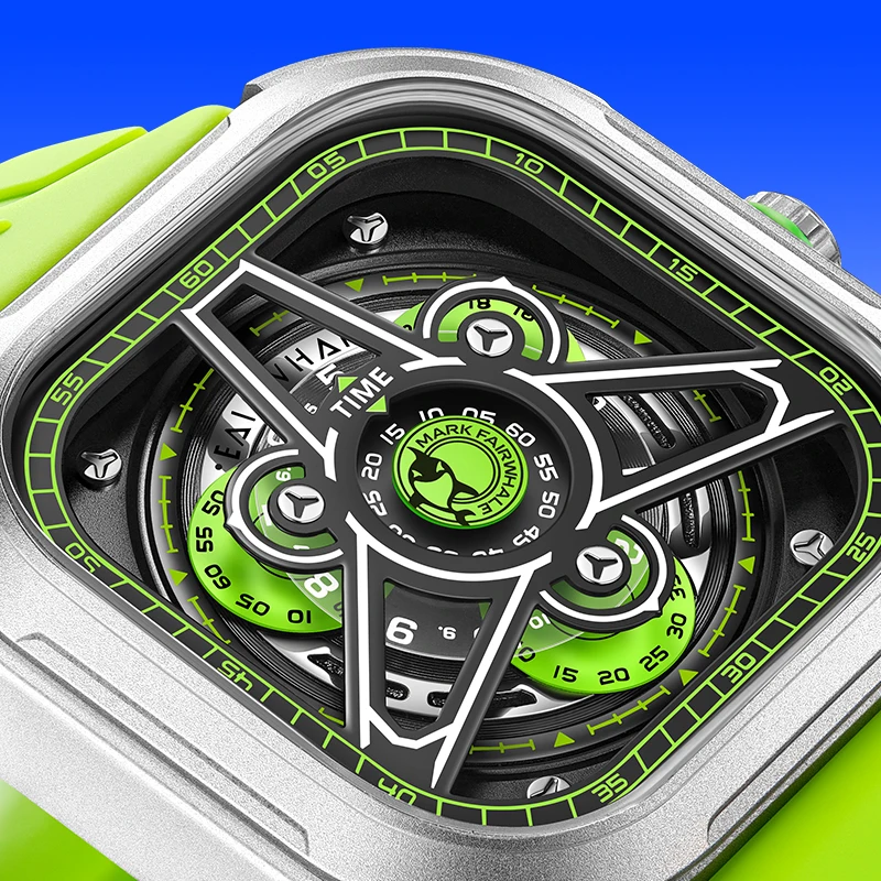 Green Square orologi di lusso di alta qualità da uomo Trend con movimento al quarzo abito in Silicone reloj hombre