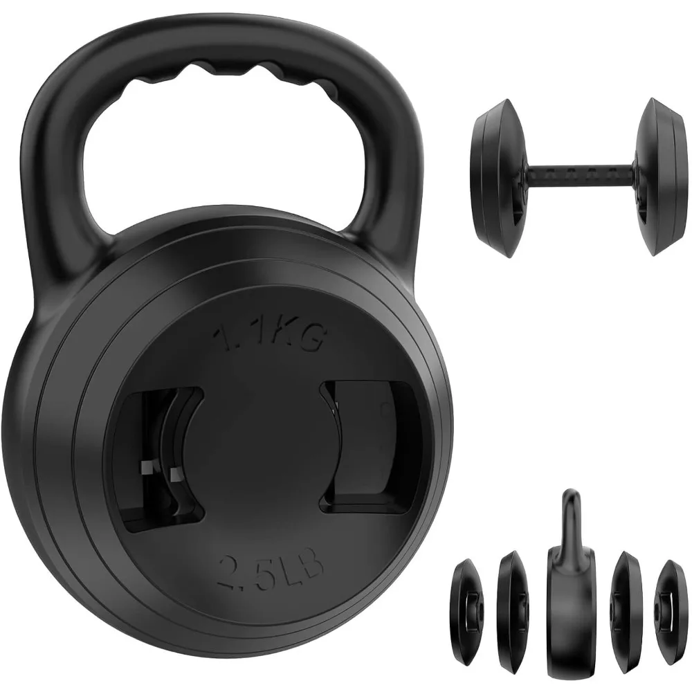 2-1 Adjustable Kettlebell Set, Kettlebell Weight Set (10/12.5/15/17.5/20/22.5/25lb), Adjustable Dumbbell (5.3/10.3/15.3lb)