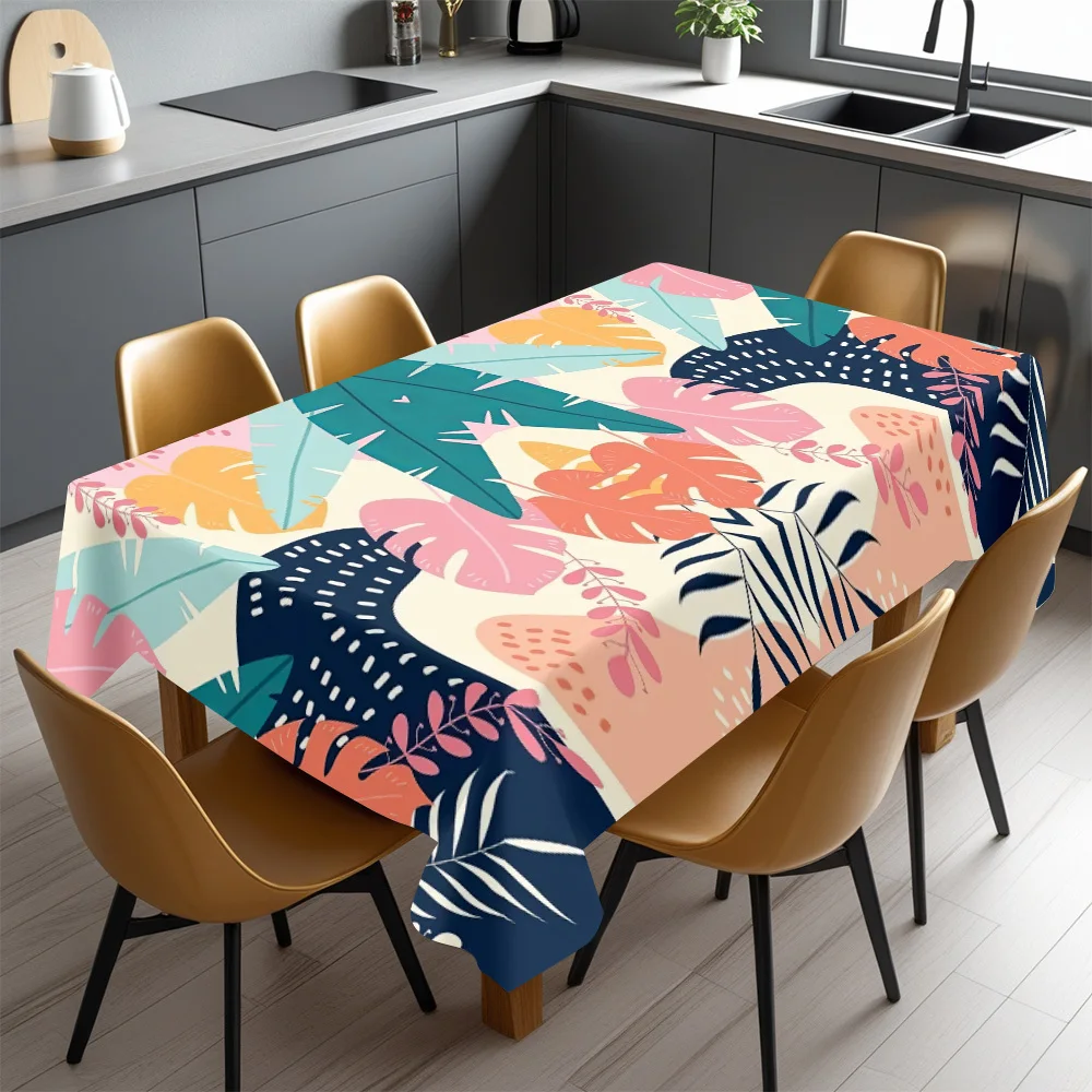 Tropical Leaf Pattern Waterproof Tablecloth for Dining Room Home Decor Spill Proof Table Cover