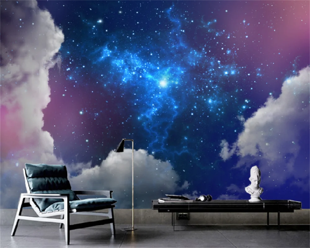 

wellyu Custom Wallpaper European Retro Abstract Blue Starry Clouds Landscape Living Room Bedroom Background Wall Mural behang